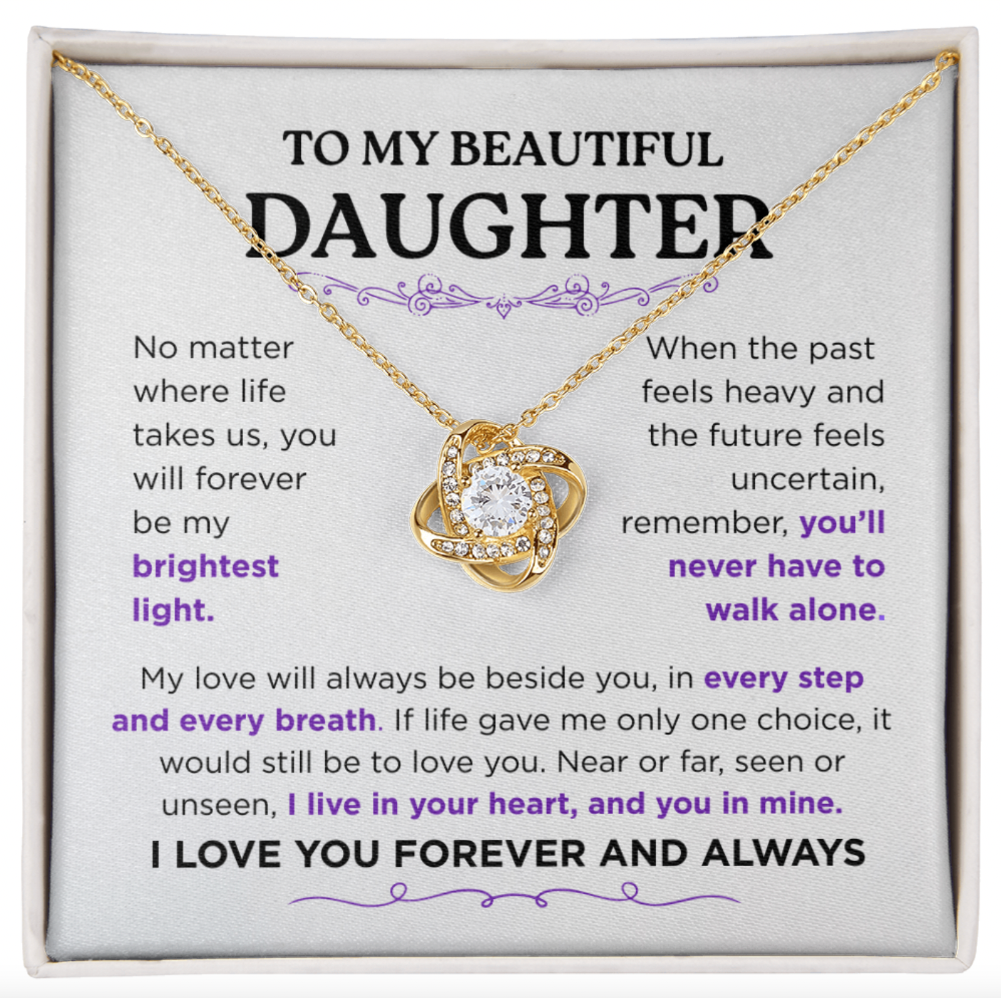 Stunning Daughter Gift – “My Brightest Light” Gold Knot Necklace | Meaningful Jewelry for Her