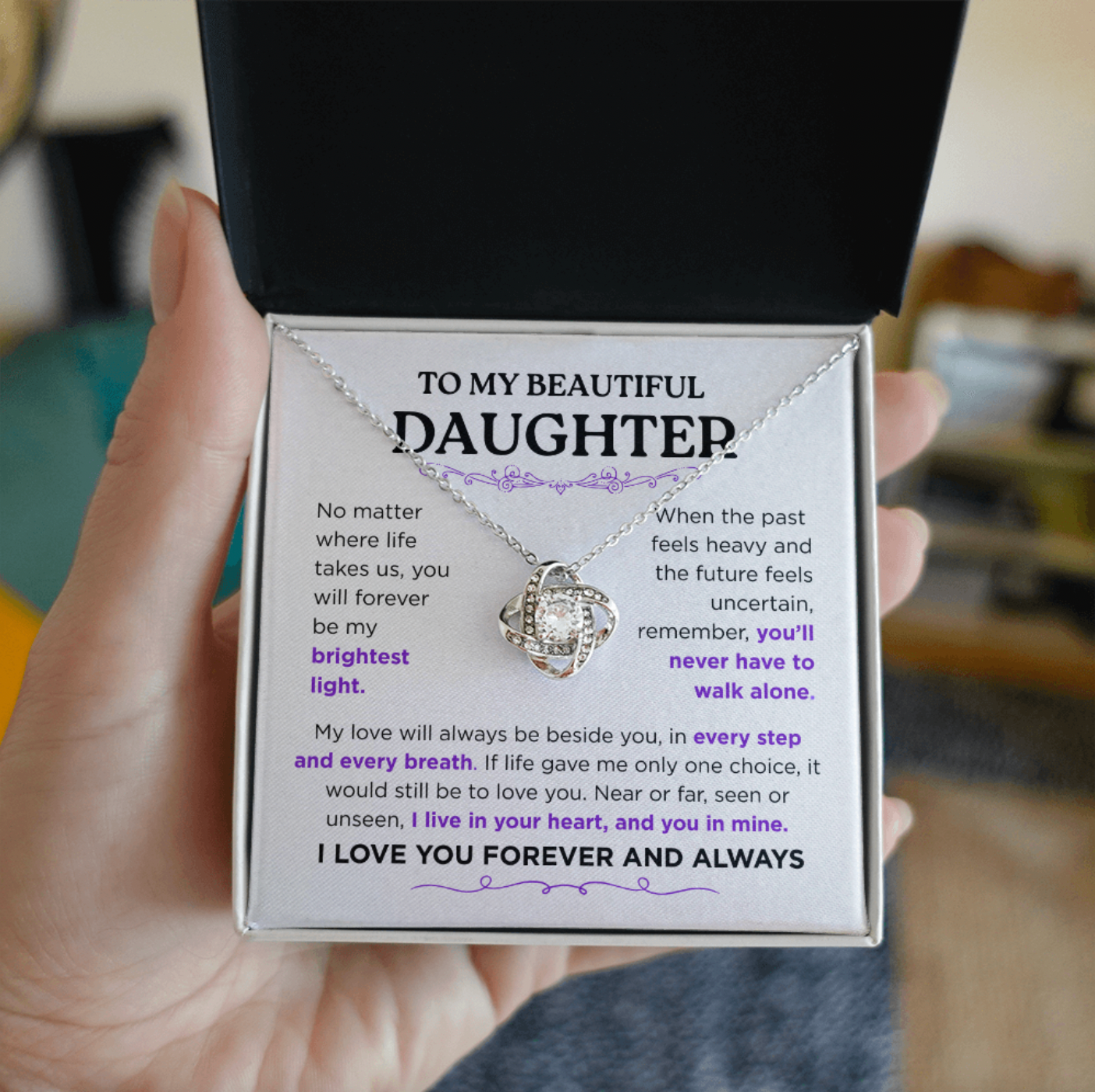 Stunning Daughter Gift – “My Brightest Light” Gold Knot Necklace | Meaningful Jewelry for Her