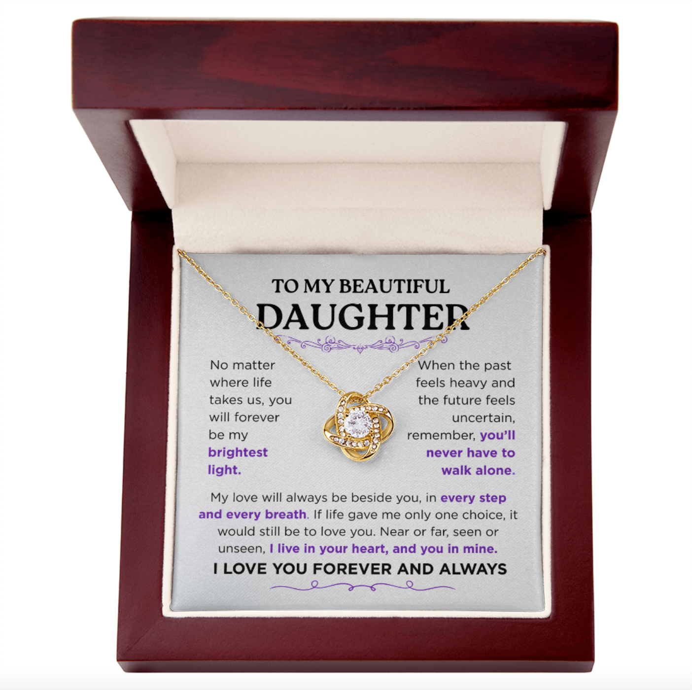 Stunning Daughter Gift – “My Brightest Light” Gold Knot Necklace | Meaningful Jewelry for Her