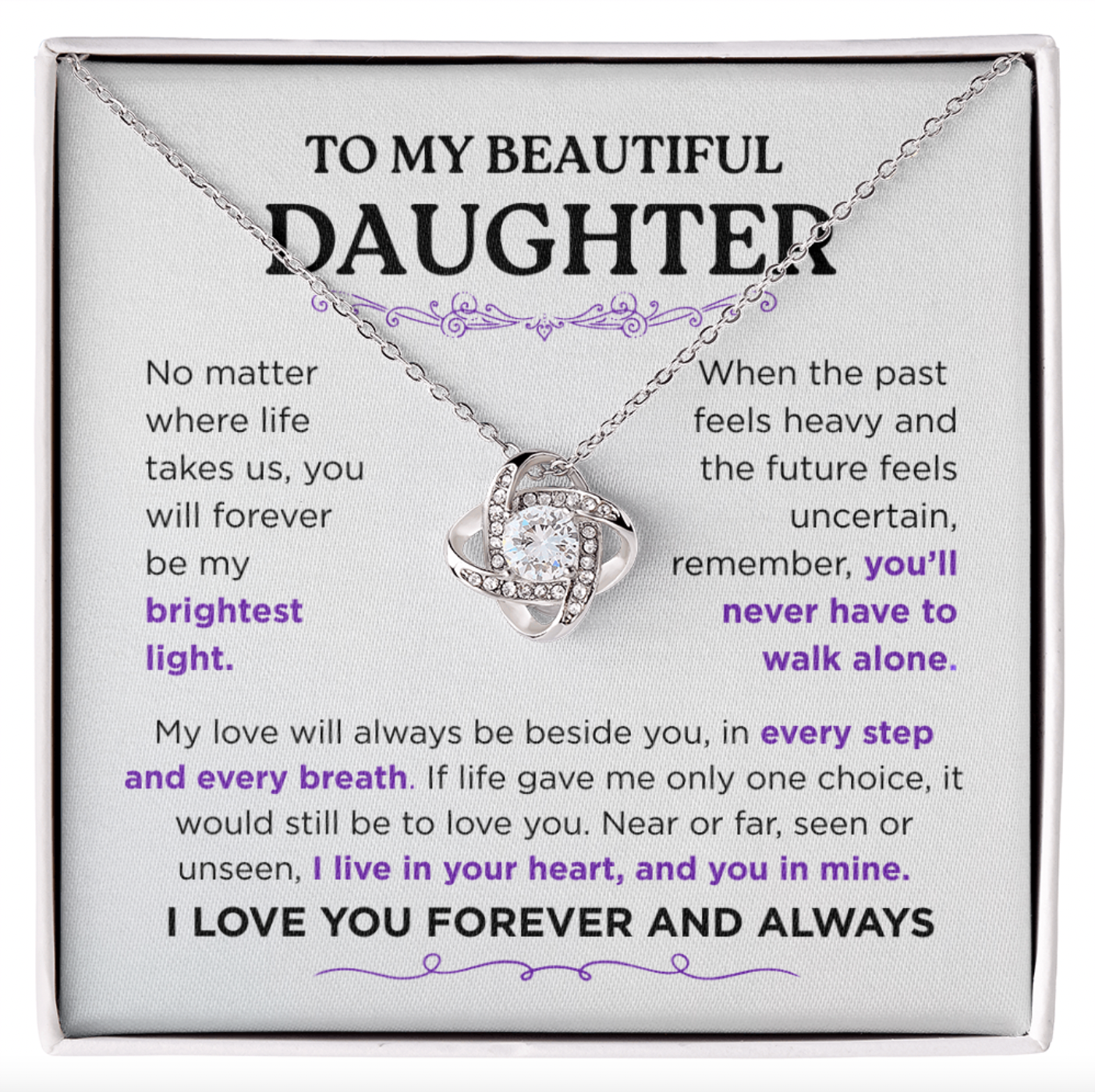 Stunning Daughter Gift – “My Brightest Light” Gold Knot Necklace | Meaningful Jewelry for Her