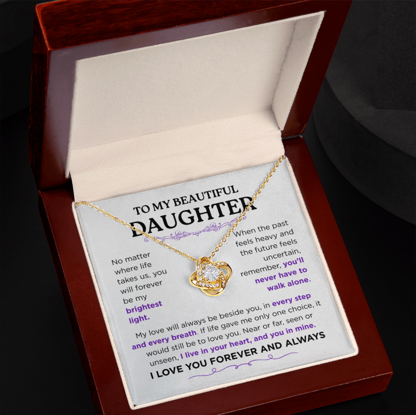 Stunning Daughter Gift – “My Brightest Light” Gold Knot Necklace | Meaningful Jewelry for Her