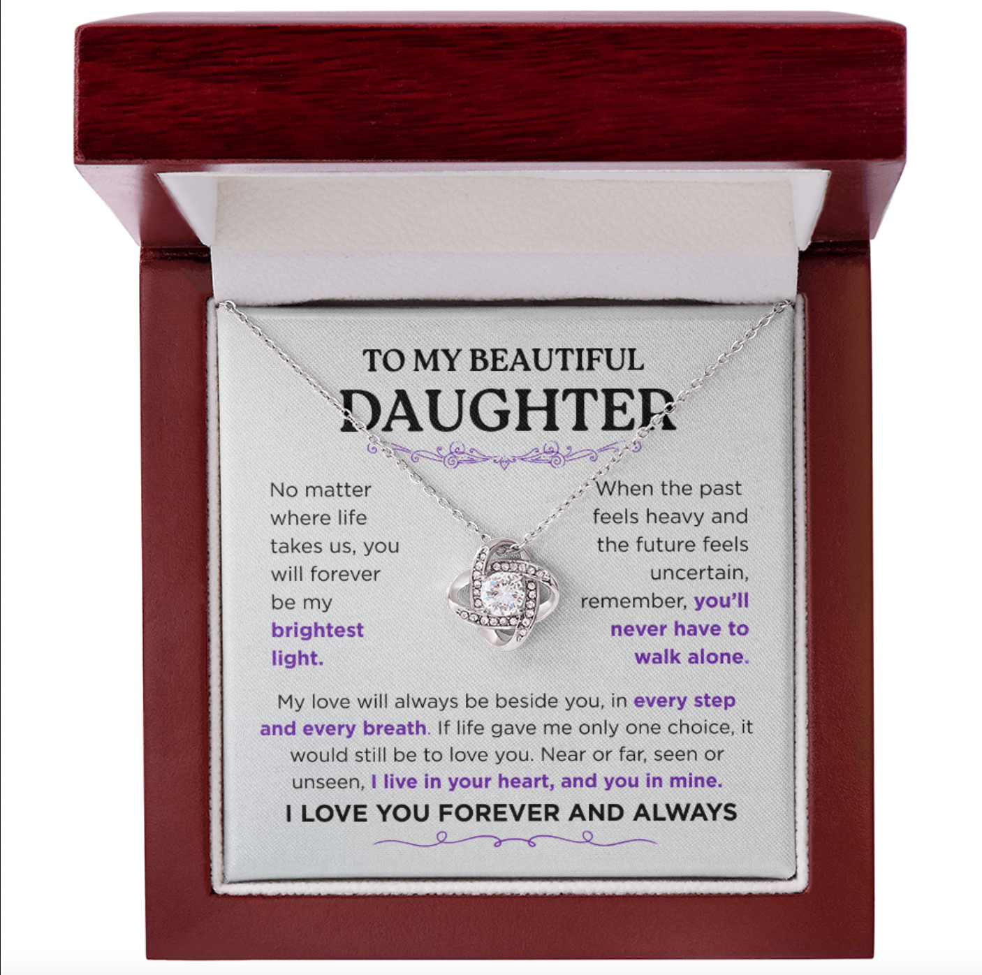 Stunning Daughter Gift – “My Brightest Light” Gold Knot Necklace | Meaningful Jewelry for Her